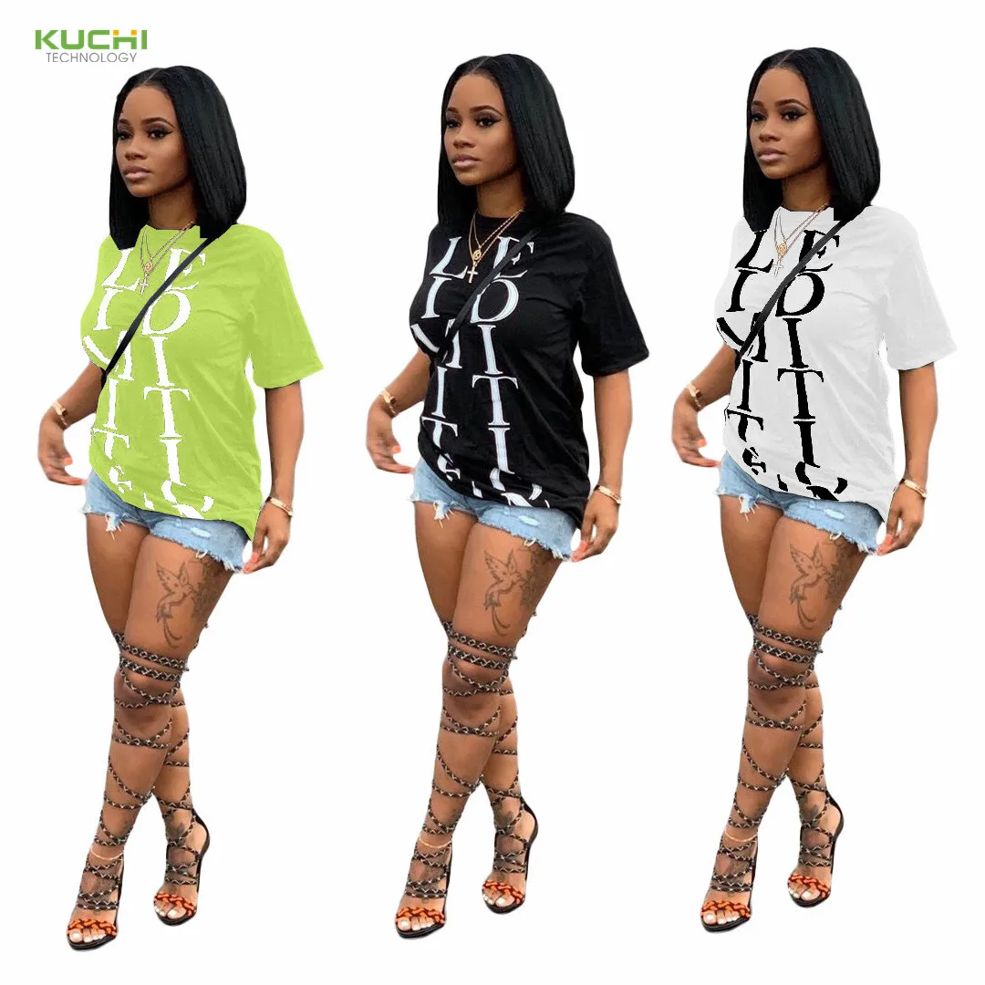 

MOQ 1PC KC-O4338 - women causal short sleeve letter printed t shirt