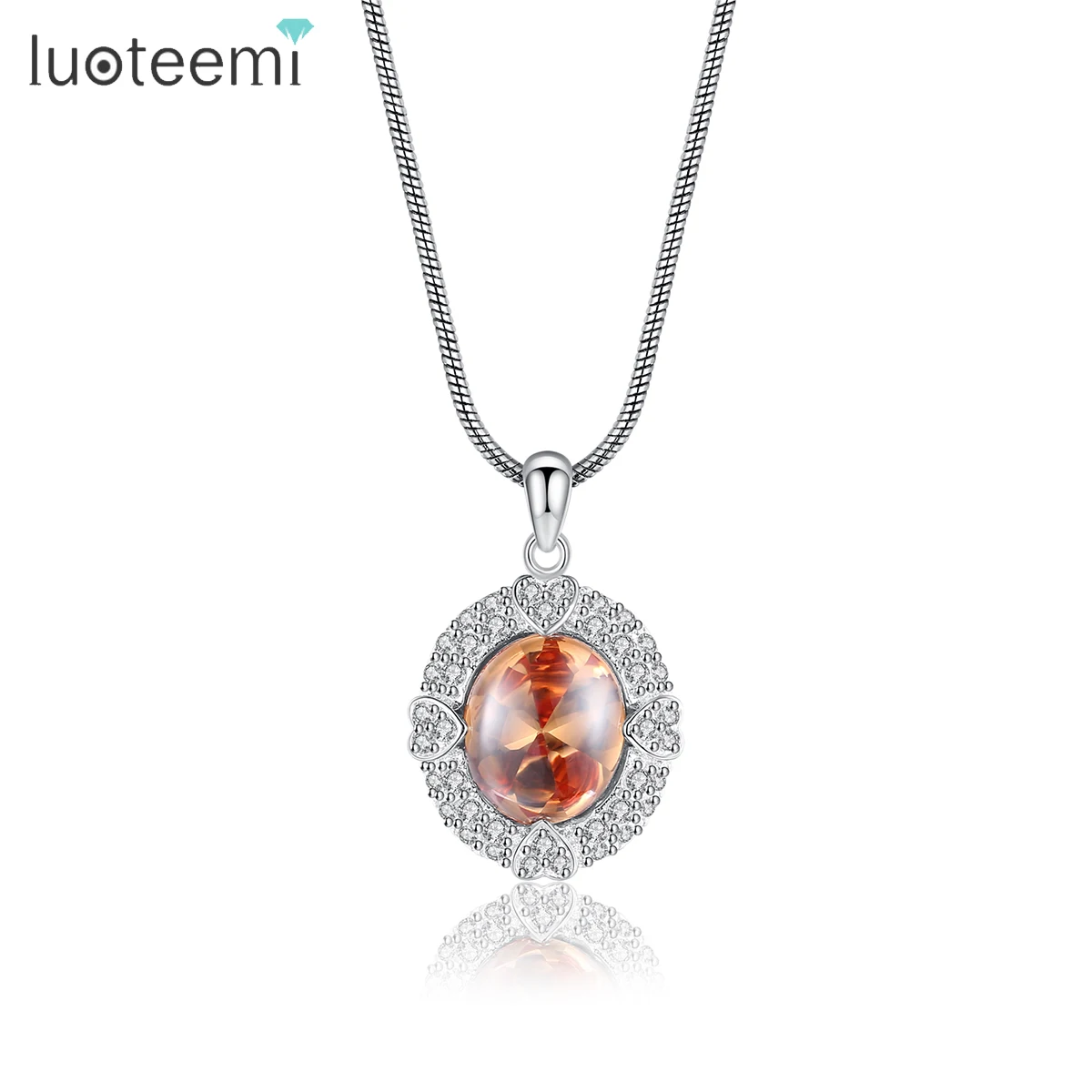 

LUOTEEMI Female Necklace Jewelry Rhodium Plated Women Quality Handmade Orange CZ Crystal Charm Necklace