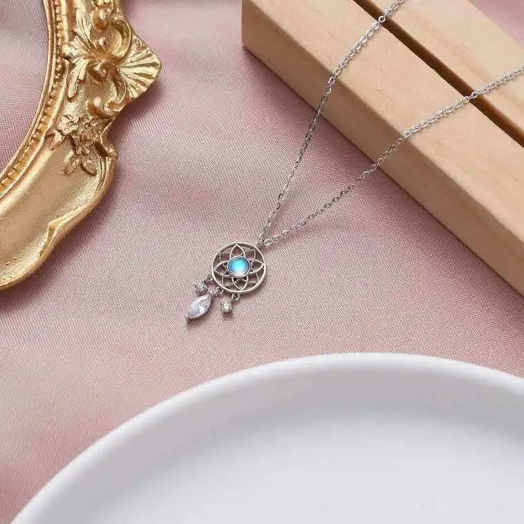 

Retro Style Clavicle Chain Dreamcatcher Pendant Necklace Moonstone Tassel Necklace Zircon Pendant Necklace for Women and Girls