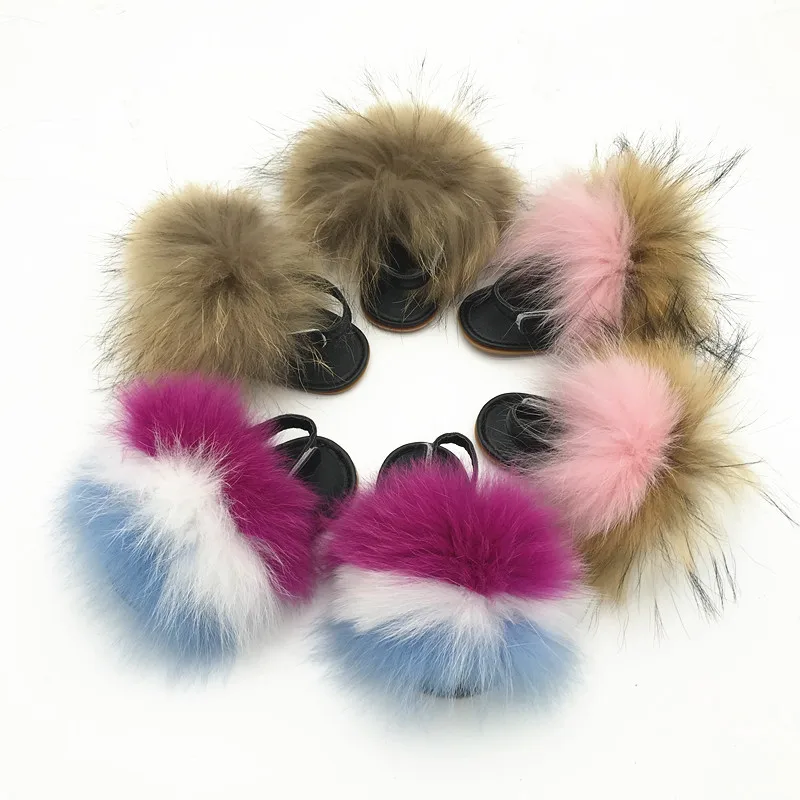 

SF0341 Soft Children Fox Fur Slippers/ Kids Real Fur Sandals/ Baby Fur Slides, We can do any color