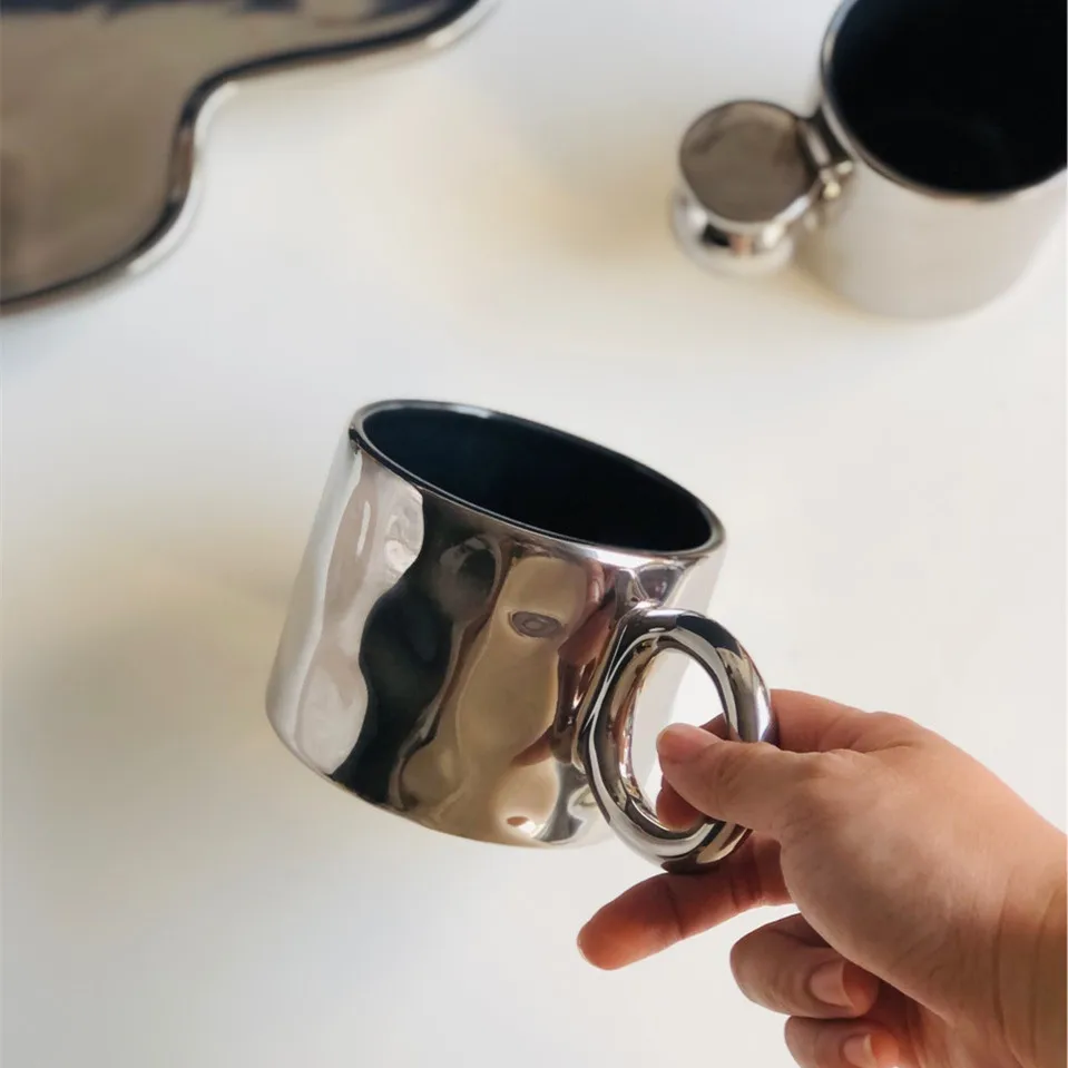 

Lelyi ins Korea Electroplated Silver Cup Big Ear Home Cafe Mug