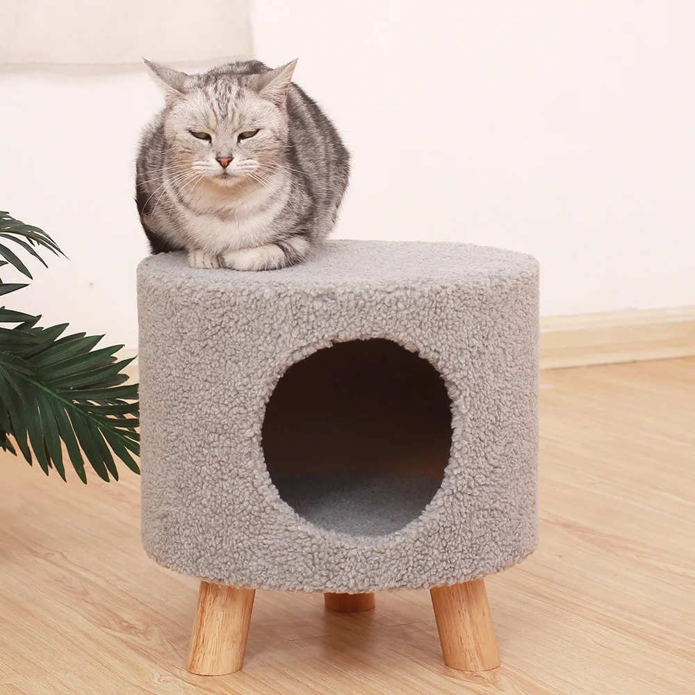 

2 in 1 Good Quality Indoor Cheap Cat Bed House Modern Stool Pet Cat House, Green;blue;beige