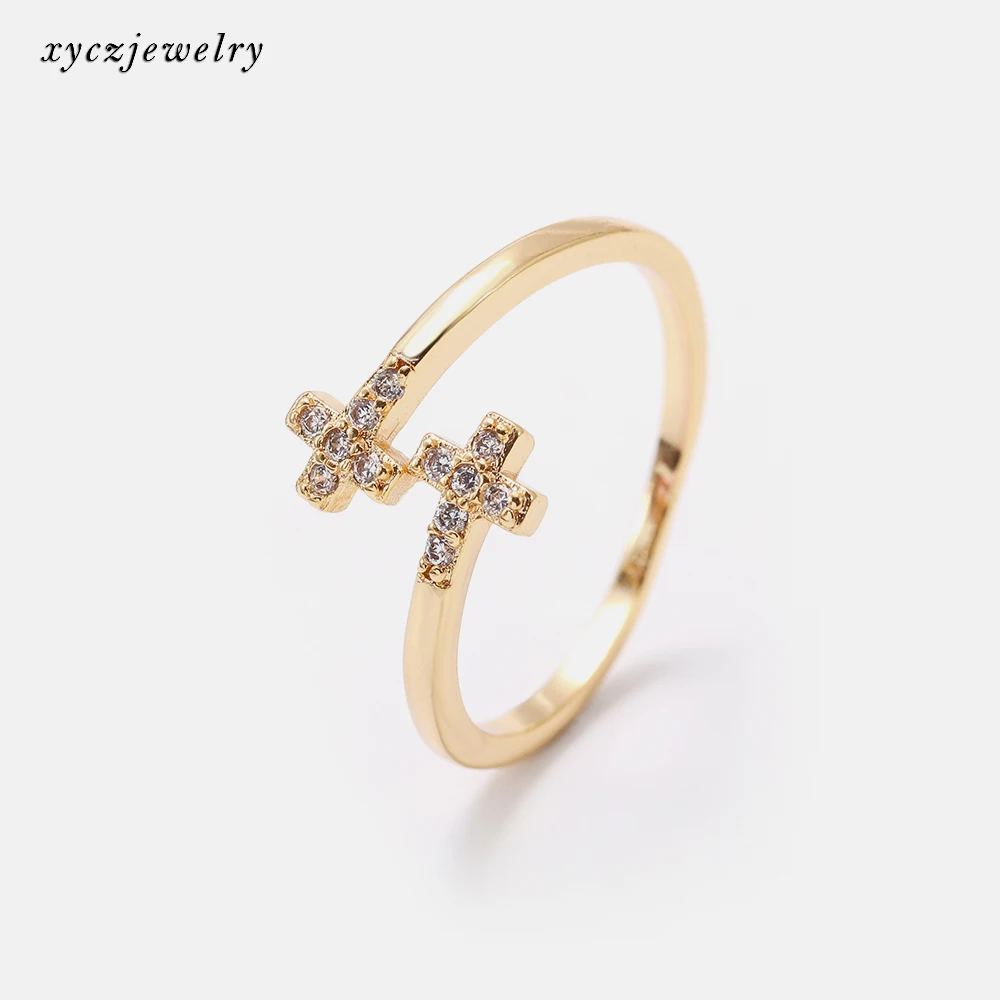 

Fashion cross rings high quality white cz gold plated women jewelry rings