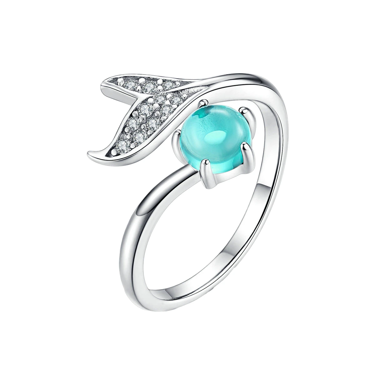 

Mermaid Ring Blue Ocean Stone Tear Fish Tail Rings Women Ajudstale Open Ring Jewelry S925 Sterling Silver Meerjungfrau