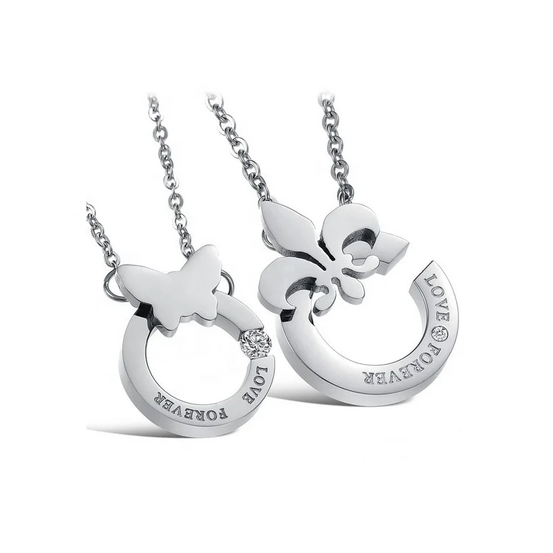 

Happy Valentine's Day titanium steel couple anchor and necklace, Silver