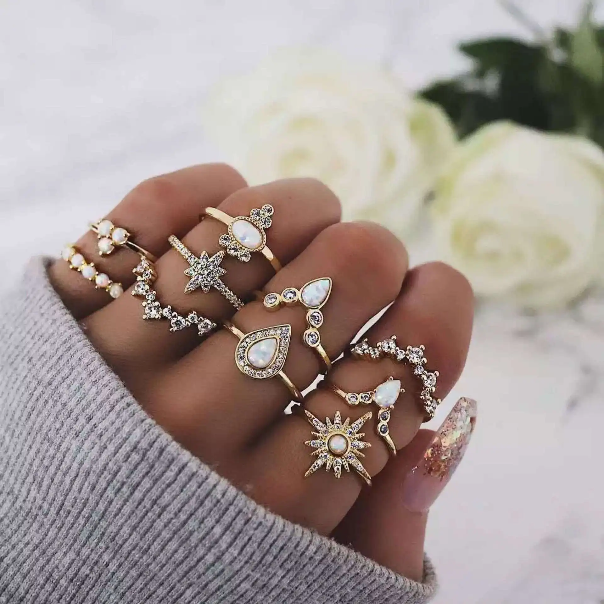 

2021 New Jewelry Star Crown Protein Multi Alloy Fashion 10 Piece Rings Jewelry Set for Women