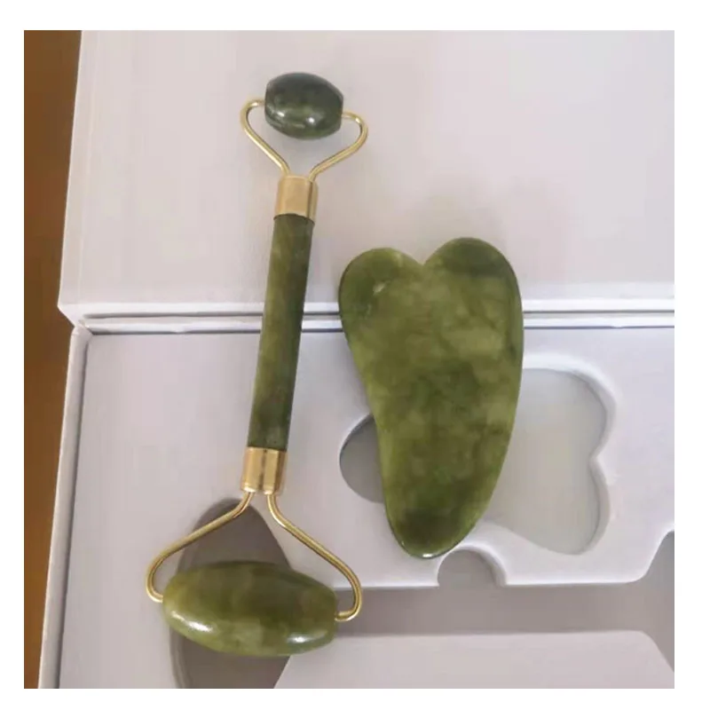 

Natural Jade Roller Guasha Set Private Label Massage Face Jade Roller with Box, Green