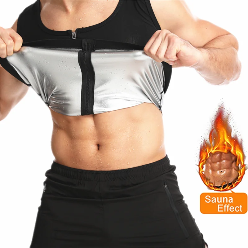 

Men Sweat Sauna Suits Weight Loss Premium Silver Ion Coating Body Shaper Slimming Men's Workout Tank Top Sauna Vest With Zipper, Balck
