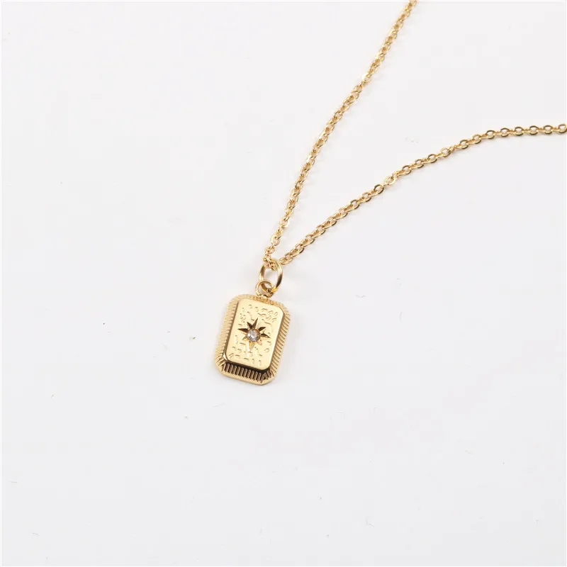 

Joolim Jewelry 18K Gold PVD Vintage Style North Star Necklace Rectangle Pendant Stainless Steel Necklace Tarnish Free Jewelry