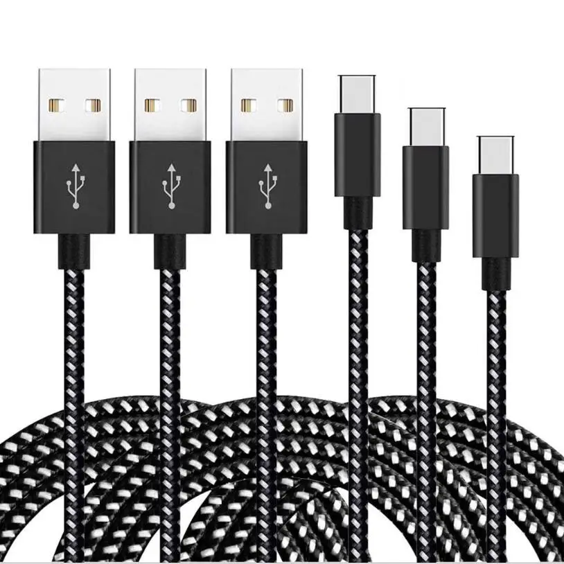 

USB Type C Cable 10ft Nylon Braided USB C Cable Fast Charger Charging Cord Compatible for Galaxy S9 S8 Note 10, Black, sliver, red