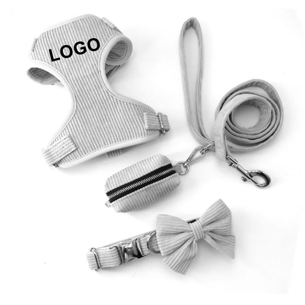 

Pet Dog Harness Set with Dog Poop Bag Dispenser Corduroy Dog Harness and Leash Set Custom, Customized color