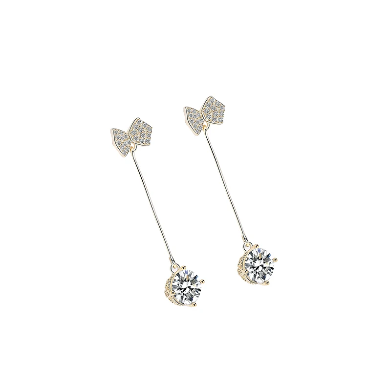 

Korean style 925 sterling silver women jewelry drop zircon bow knot stud earrings