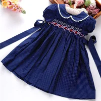 

girls dresses smocking blue Dot vintage kids clothing handmade christmas children clothes boutiques wholesale 3166553