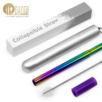 

Eco friendly extendable stainless steel telescopic straw collapsible straw with silicone tip and travel case