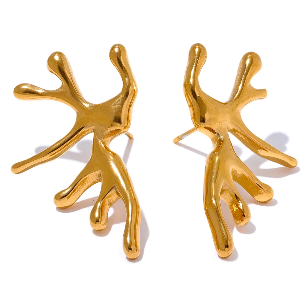 

JINYOU 2948 Creative 316L Stainless Steel Geometric Unusual Earrings Personalized Waterproof Gold Color Charm Jewelry for Women