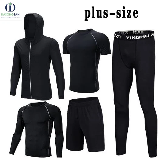 

2021 Gym and Outdoor Running Compression Pants t shirt Top Long Sleeve Jacket Plus-size Fitness sportswear set mens