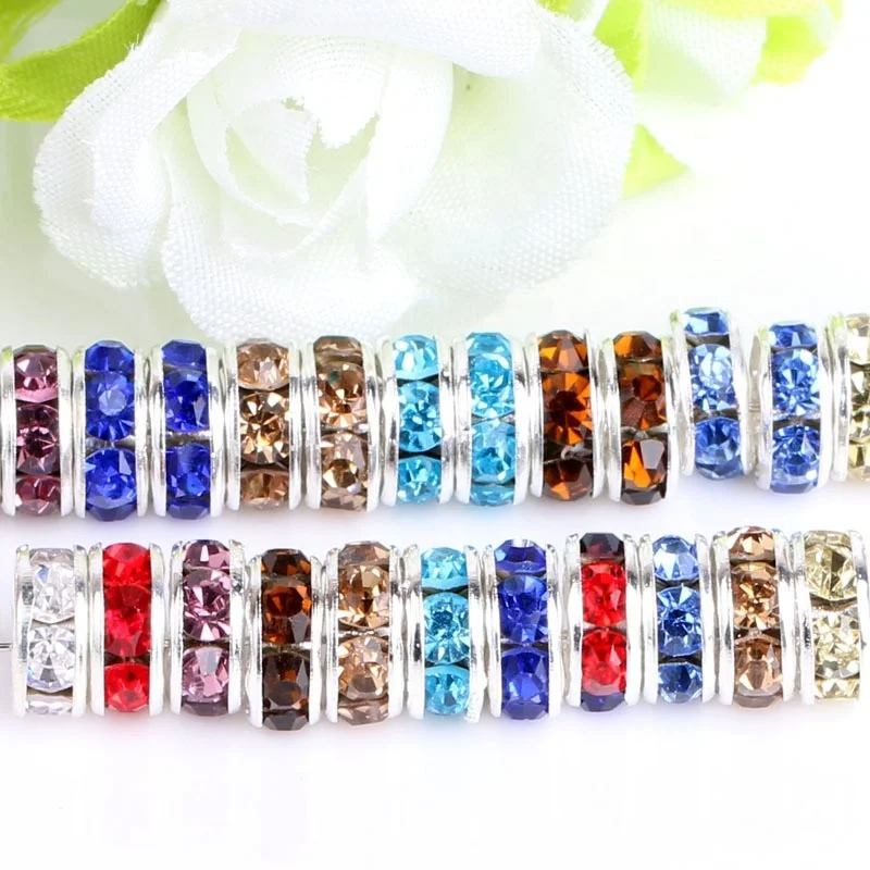 Crystal Metal Spacers for Jewelry Making DIY Earring Bracelets Accessories Rhinestone Rondelles Crystal Loose Spacer Beads