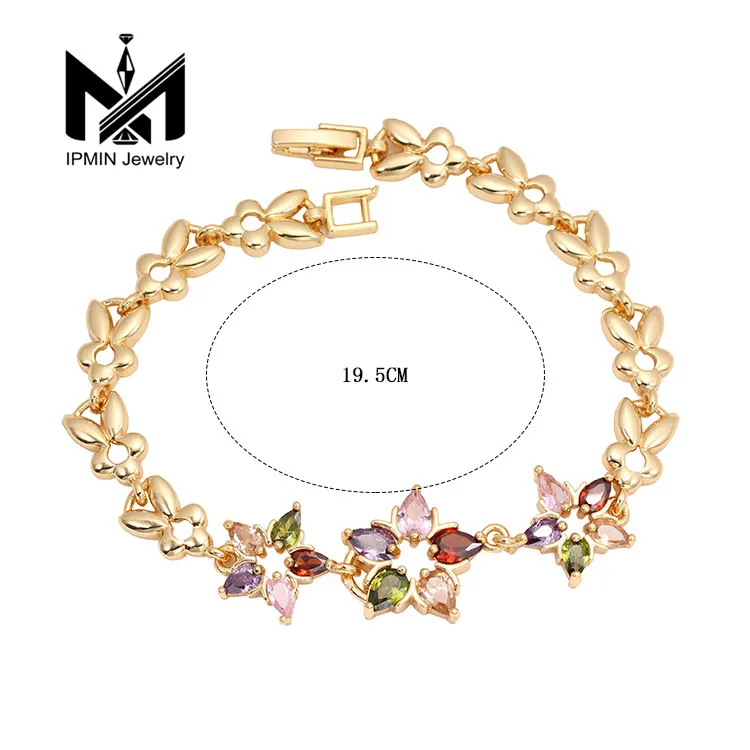 

Stunning 18K Gold Bracelet Colored Zircon Flower Fashion Glamour Woman Bracelet