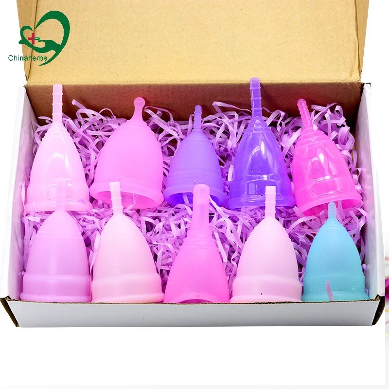 

Chinaherbs menstrual cup 100% medical grade silicone packaging reusable cycle folding design comfortable safe for women, White, pink, purple