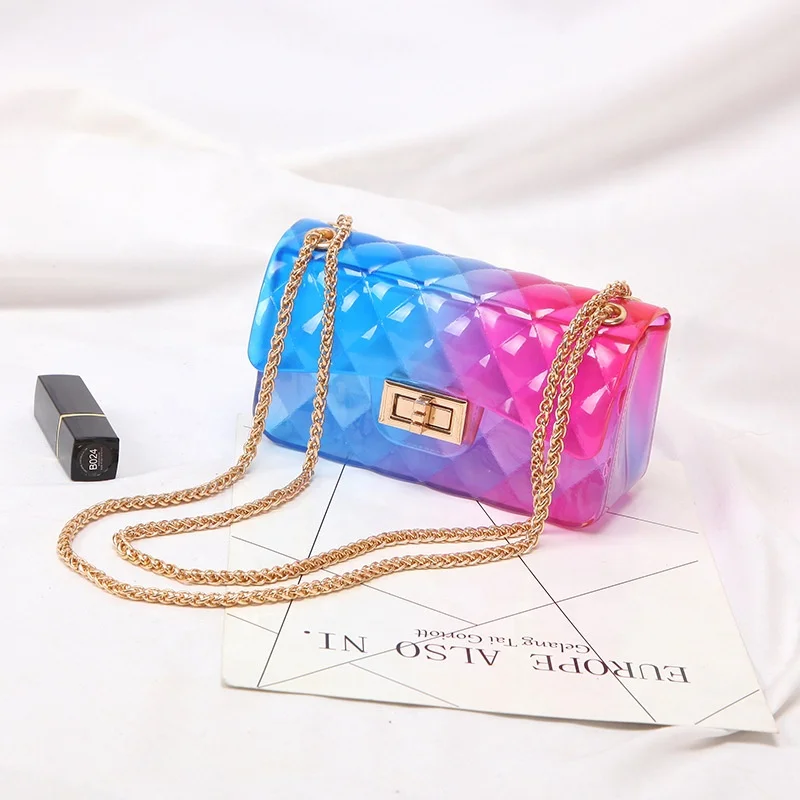 

Wholesale new model colorful rainbow jelly purse pvc handbags for ladies, Customized color