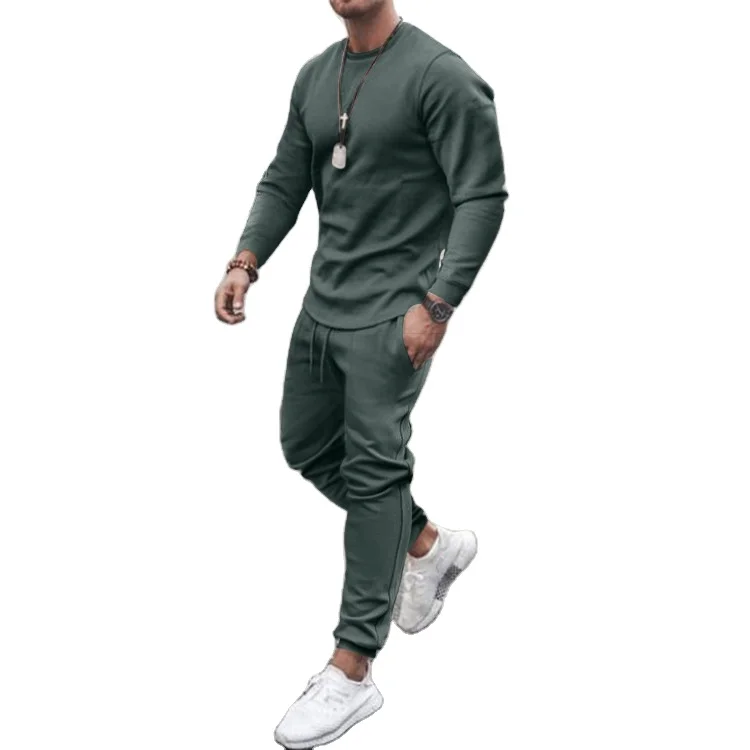 

2021 autumn men's tracksuit 2 pieces set long sleeve causal loose fashion solid color top& trousers clothes casual sweater suits