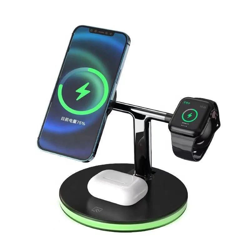 

2021 Amazon Hot Sell 25W Magnetic Wireless Fast Charging QI 15W 3 In 1 Wireless Charger Station Dock For Mobile Phones, White, black