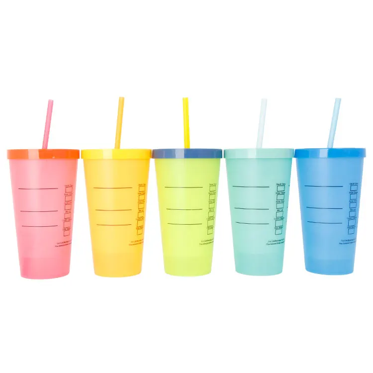 

Custom 24oz bottle plastic cold color changing cup for party with lid and straw