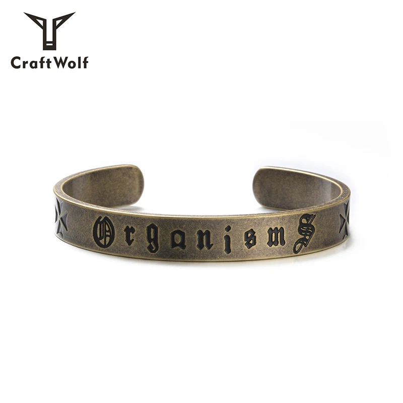 

Craft Wolf custom jewelry men women vintage silver titanium crown 316L stainless steel open bangle bracelet, Bronze,ancient silver