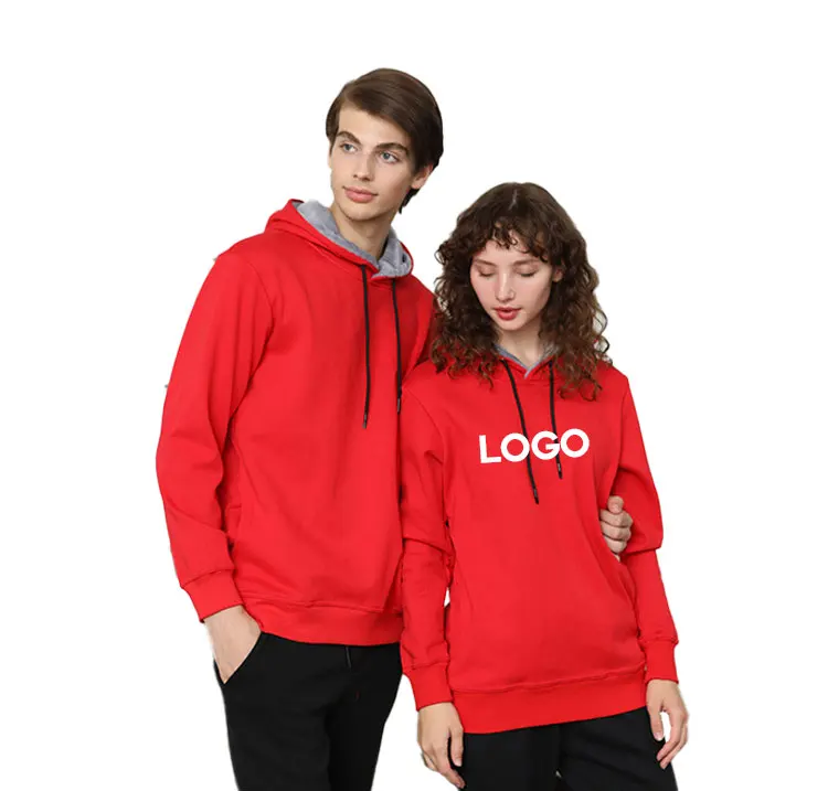 

Custom logo couple men's women's red blank fleece drawstring pullover sweatshirt hoodie plus size hoody men's hoodie