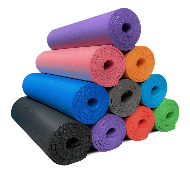

183 80 cm 10 mm NBR Widened Flat Support Thick Yoga Mat, Mixed color