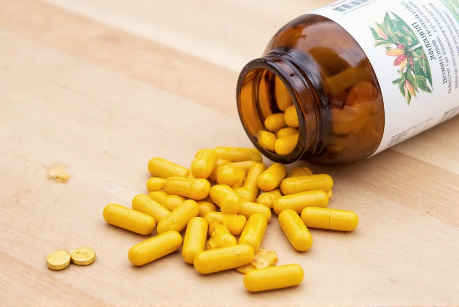 Turmeric root and capsules showing natural versus supplement form