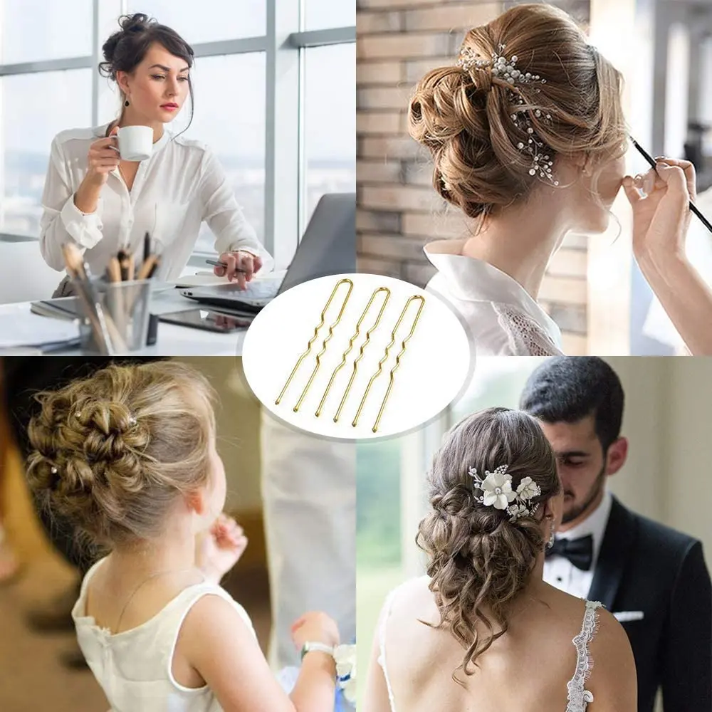

Charare wholesale custom women Hair accessories 80pcs alloy metal U shape hairpins with box, Gold