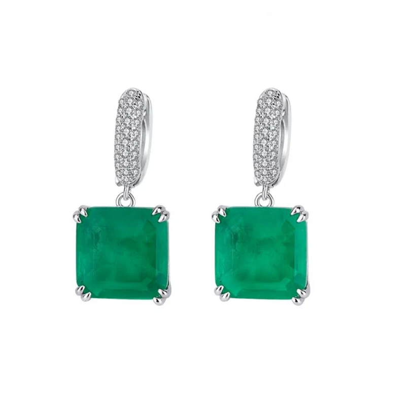 

Trendy Green Big Square Cubic Zircon Women Fashion Endless Pendants Huggie Drop Earrings for Female Temperament Jewelry Gift