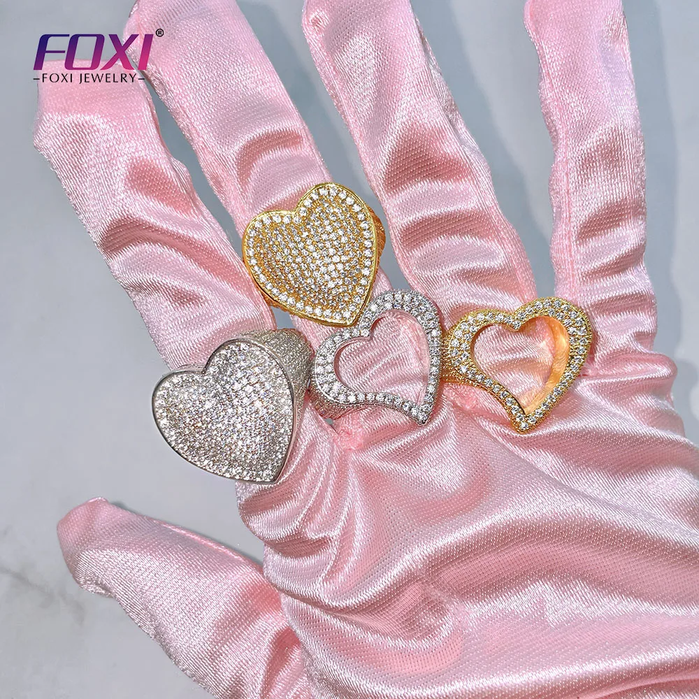 

FOXI jewelry Hot Popular New Design Fashion 18K Gold silver Plated Heart Ring Zircon Ring For Men Women