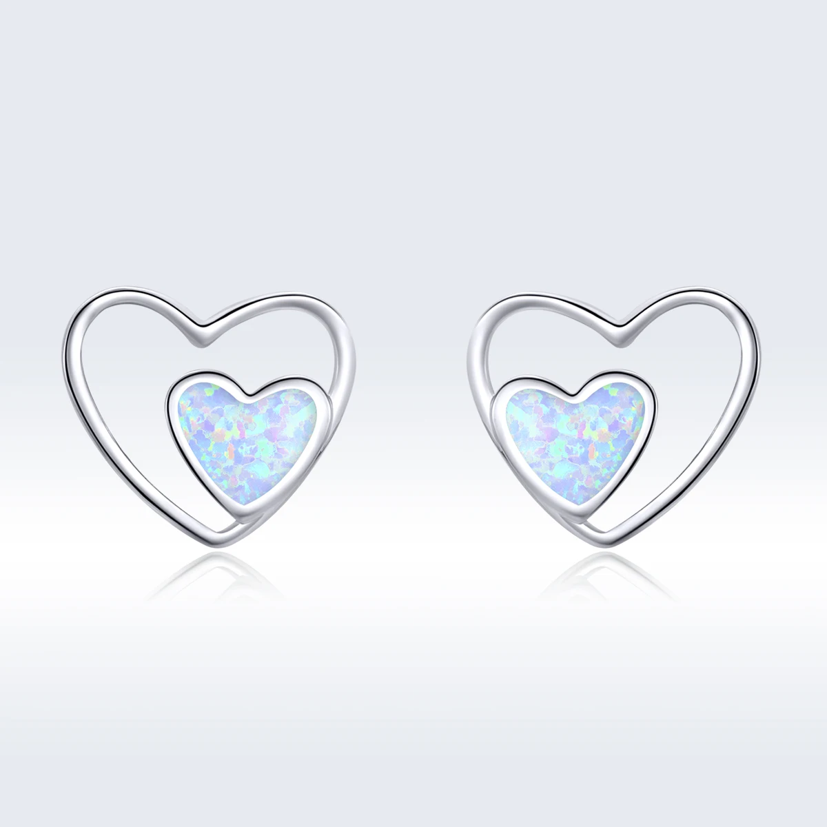 

Fine Jewelry 925 Silver Opal Stone Heart In Heart Earrings Custom Design