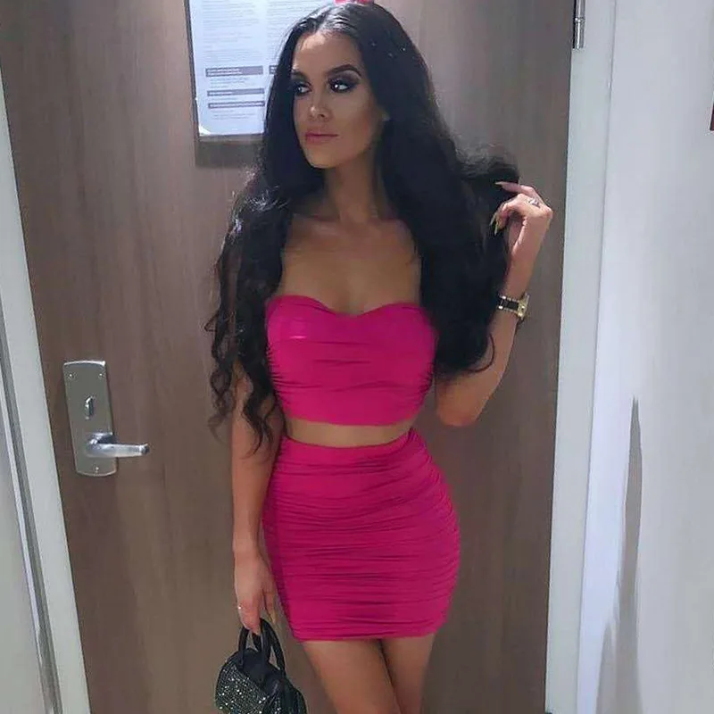 

KQ-088 Hot sexy sleeveless halter top two piece set women backless suspender dress slim skirt two piece summer set, As picture