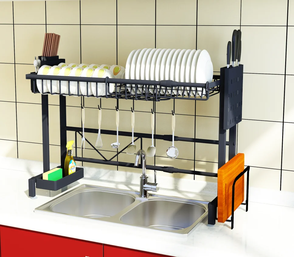 

Adjustable And Reinforced 2019 New Arrival Best Quality Stainless Steel Black Coating Kitchen Storage Rack Holder, Customized