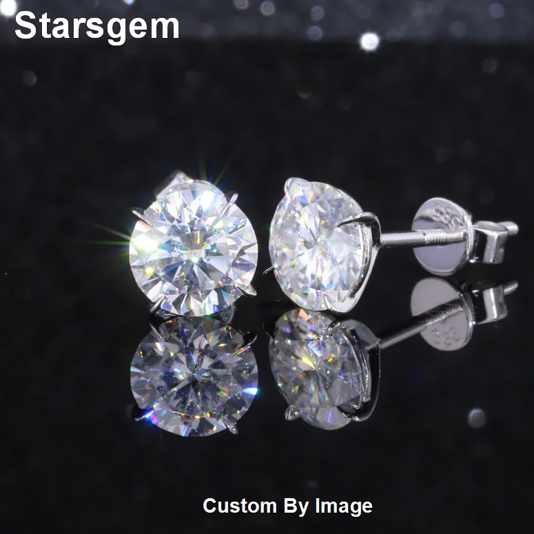 

Starsgem Classic 4 Claws 9K white Solid Gold 4mm Solitaire Lab Grown Diamond Stud Earrings