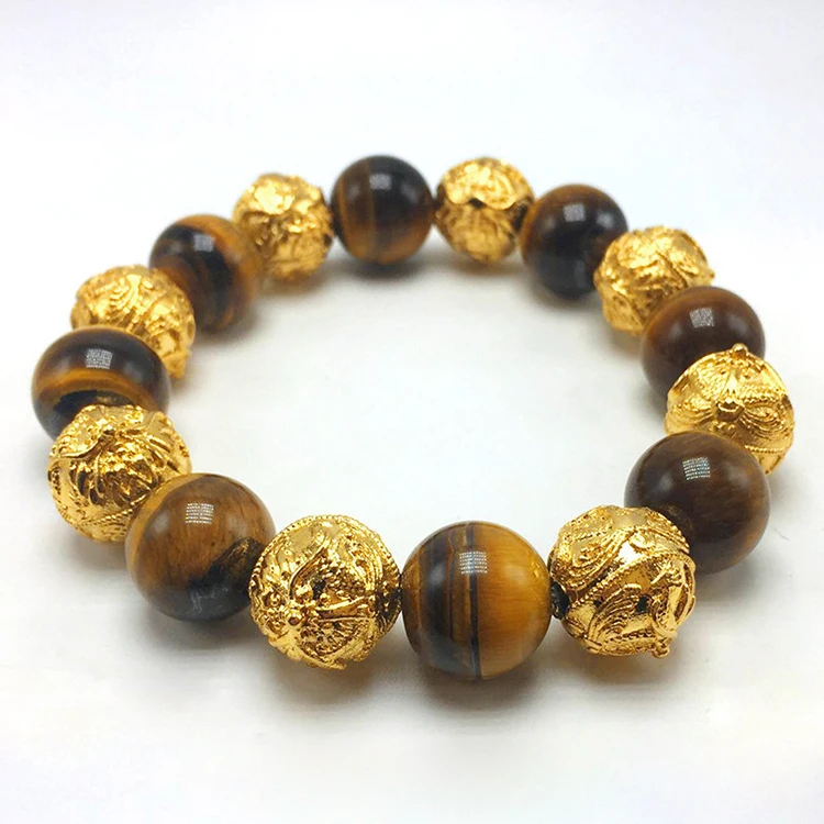 

Six Character Mantra ObsidianGold Plated Bracelet S Ladies Transfer Beads Men'S Tiger Eye Fine Jewelry