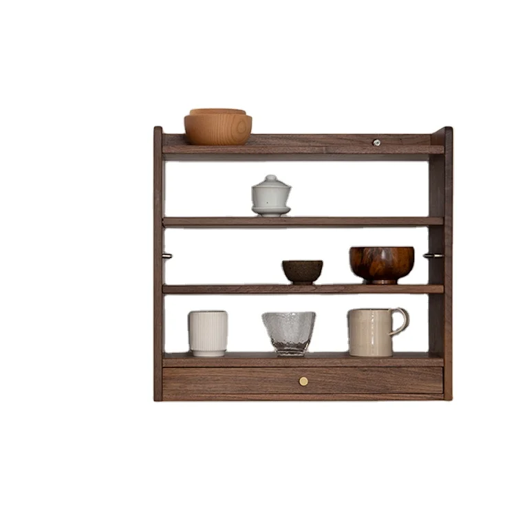 

Solid WOODSPACE wood wall shelf living room adjustable multi-layer wall hanging cabinet water cup sundries desktop storage rack, Black