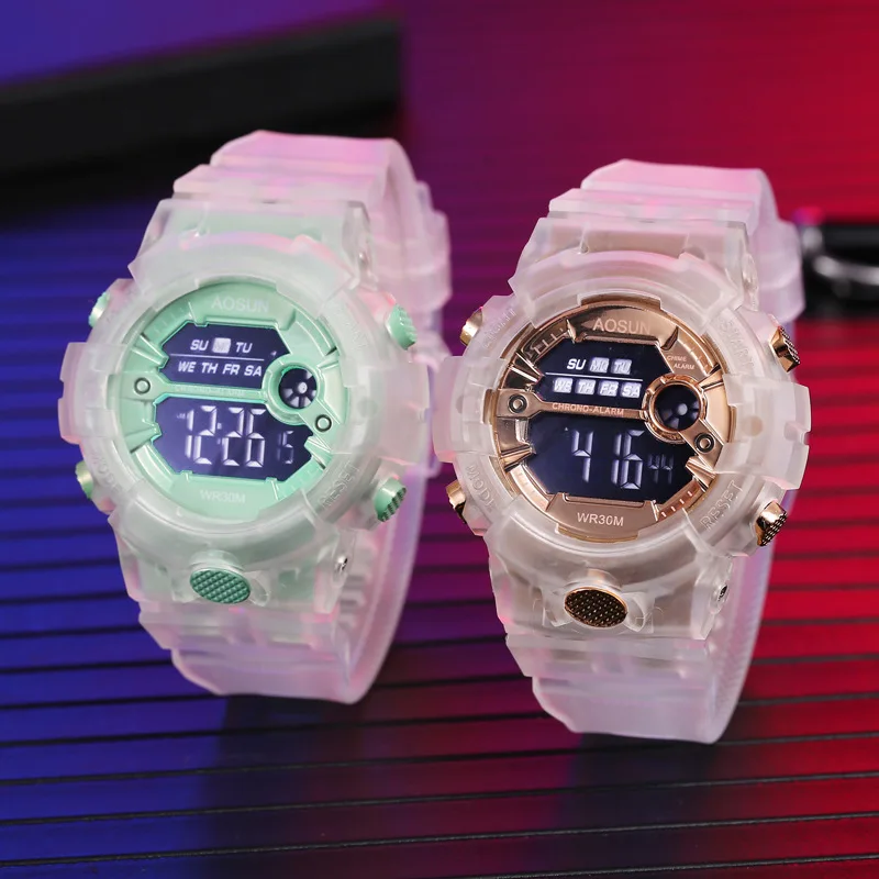 

Children Sport Watch for Girls Boys Teens Kid Digital Electronic Clocks Wristwatch Transparent Jelly Waterproof Swim