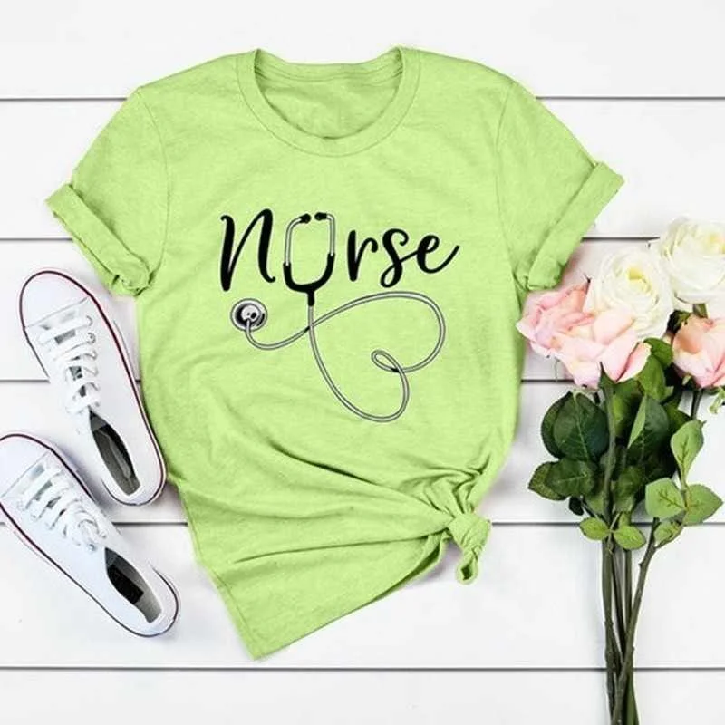 

Nurse Stethoscope Print T Shirt Women Short Sleeve O Neck Loose Tshirt Summer Women Tee Shirt Tops Camisetas Mujer