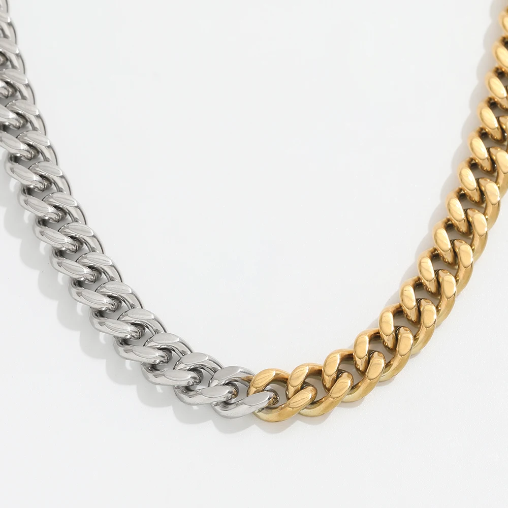 

Joolim Jewelry Gold Plated Chunky Two-tone Gold &Silver Cuban Stainless Steel Chain Necklace Jewelry Wholesale