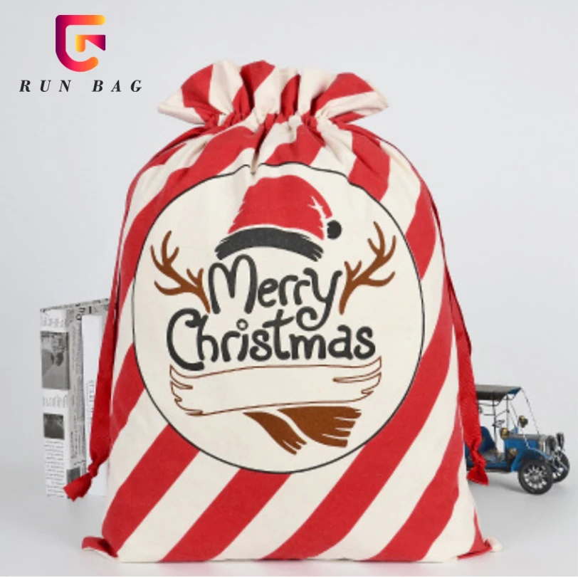 

Cheap Stripe Canvas Santa Sack With Drawstring For Christmas In Stock, Red