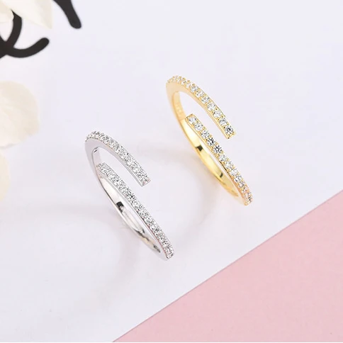 

S925 Sterling Silver Diamond Opening Adjustable Simple Zircon Ring Girl Valentine's Day Gift