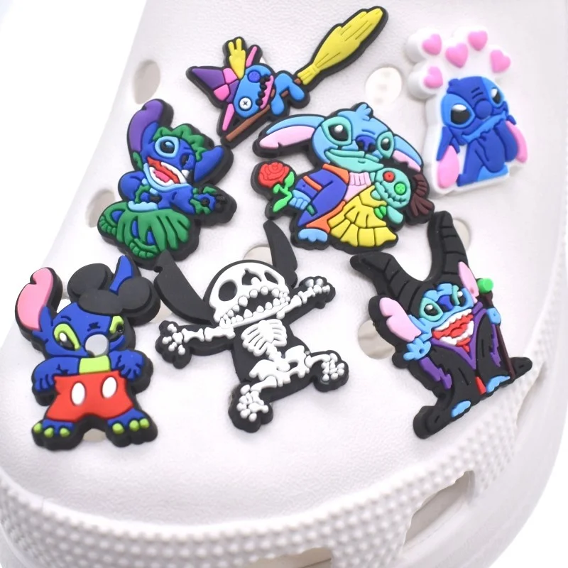 

XH-58 Stock Cute Stitch Design PVC Rubber Shoe Charms Buckles Accessories Decorations For Clog Shoes, As picture