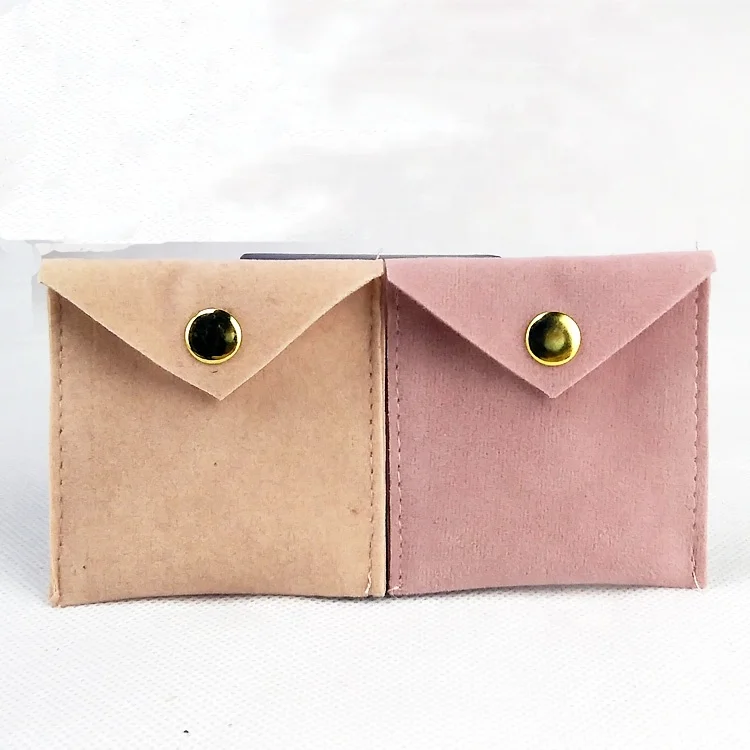 

2021 small velvet jewelry packaging pouch suede envelope pouch with gold buttons, Customized color