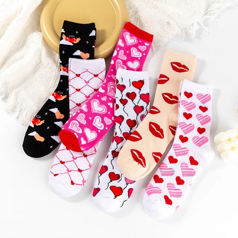 

Jingwen OEM Calcetines De San Valentin Cotton Heart Women Valentine Socks
