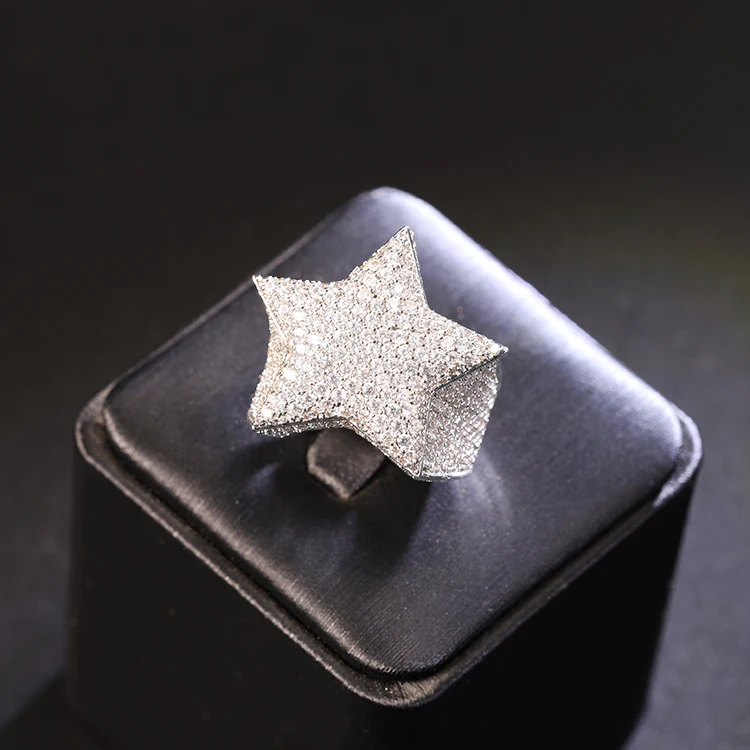

Fashion Star Cuban Ring 925 Solid Silver Ice Out Moissanite Star Cuban Ring Mans Women Hip Hop Ring Jewelry