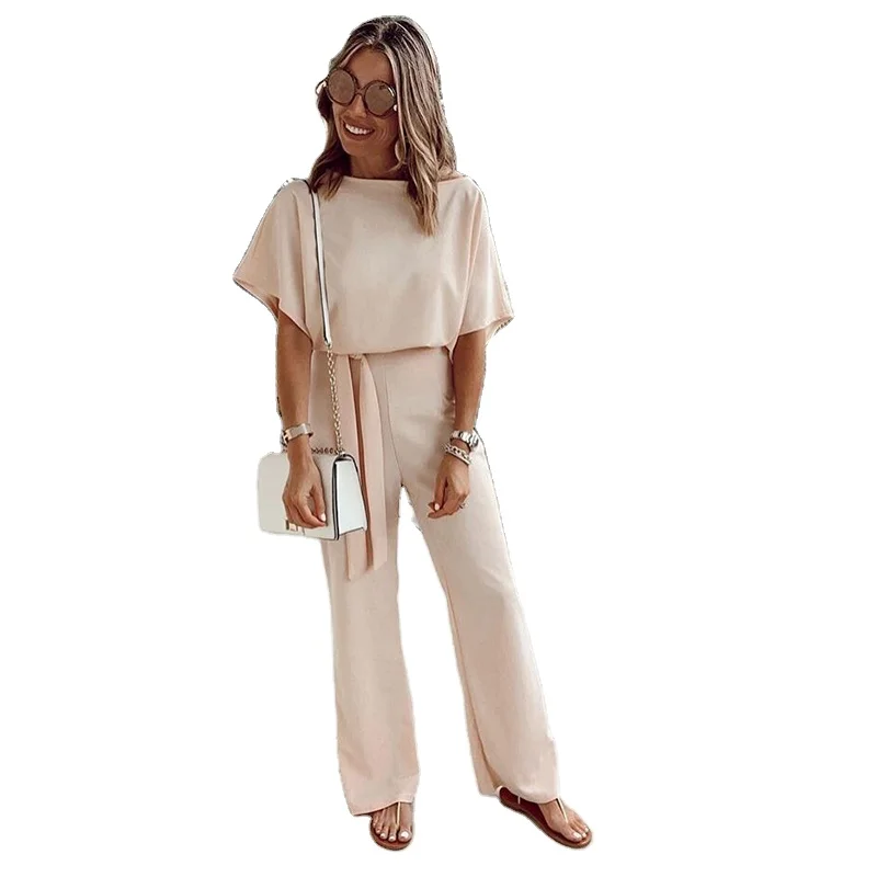 

Fashion Womens Solid Lace Up Jumpsuit Office Work Wear Casual Wide Leg Jumpersuit Ladies Evening Party Long Playsuit